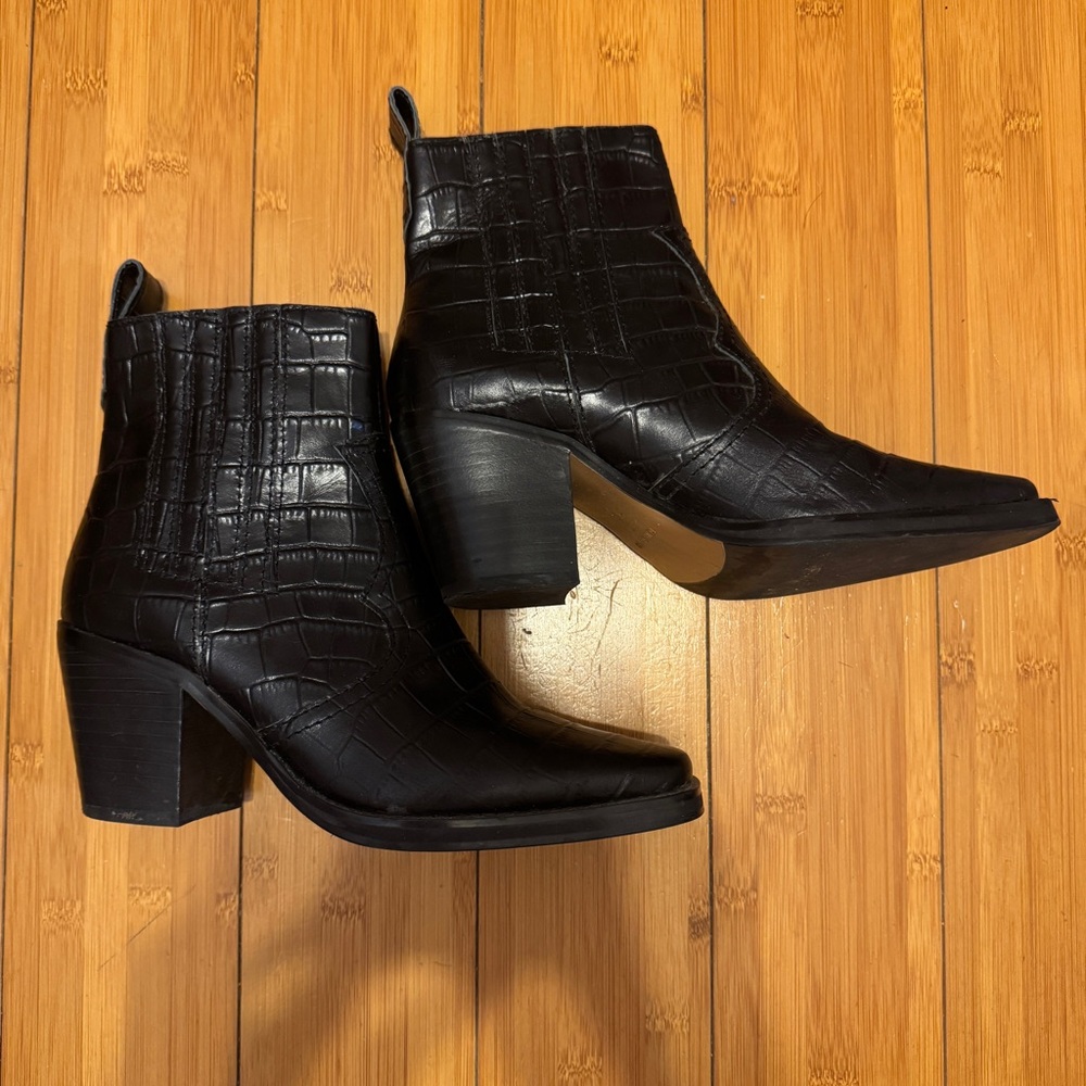 Tony Bianco Black Croc Mid Ankle Heel Boot